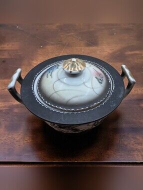 Vintage Japanese Dragon Bowl Or Scent Burner - Blue, Grey and White